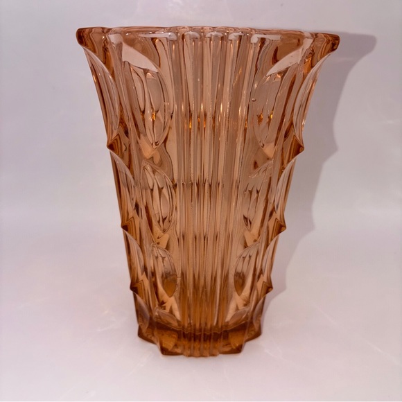 Artdeco Stolze vase pink peach pressed glass 1930's | Art Deco Style | 8” Tall - Picture 3 of 11